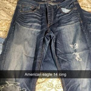 American Eagle Outfitters Men's Distressed Dark Blue Skinny Jeans